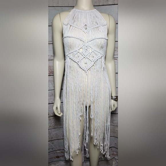 White macrame high low dress, festival dress, beach dress, cover up - Picture 1 of 8